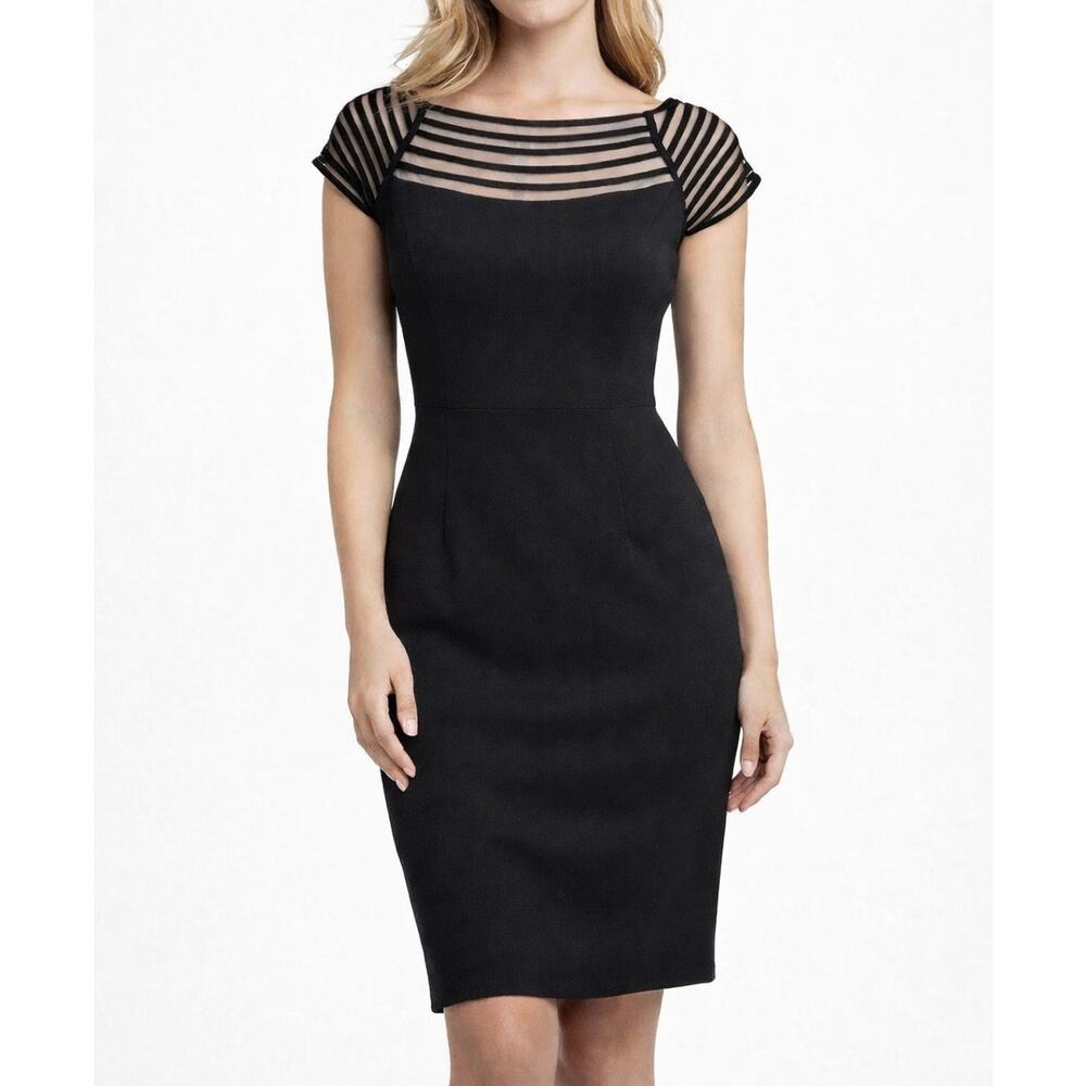 Lela Rose Silk Blend Sheath Dress Mesh Illusion Formal Cocktail Mini Knee Length